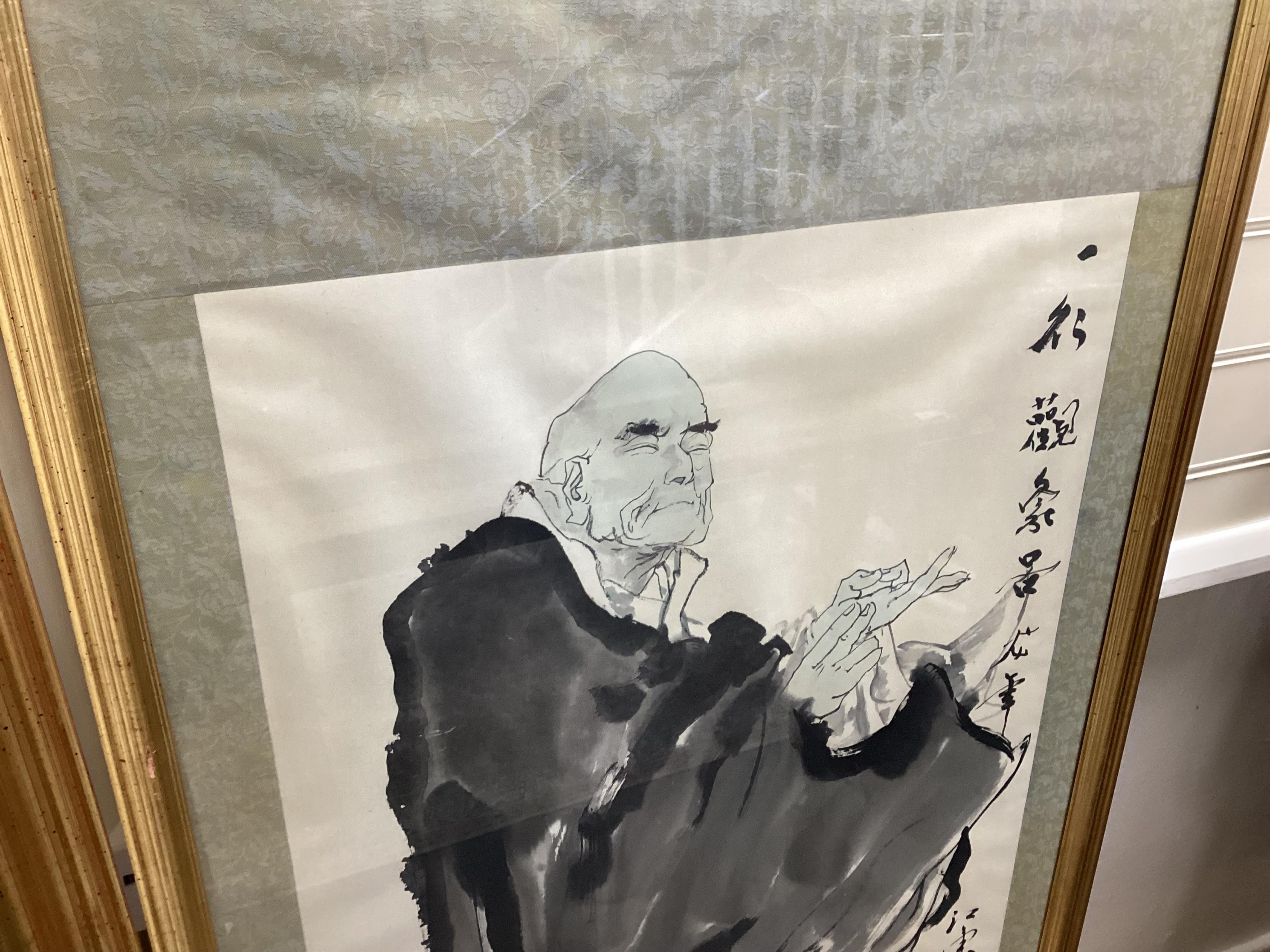 Contemporary, Japanese School, set of four figural scroll prints, with character and red seal marks, 94 x 51cm, framed